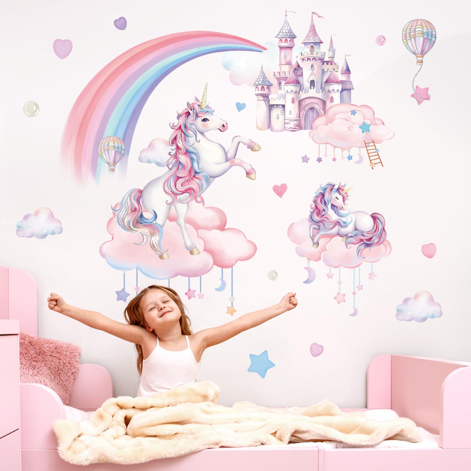 FUFUQUARE castle unicorn wall decals evoke fairy tale charm for bedrooms.