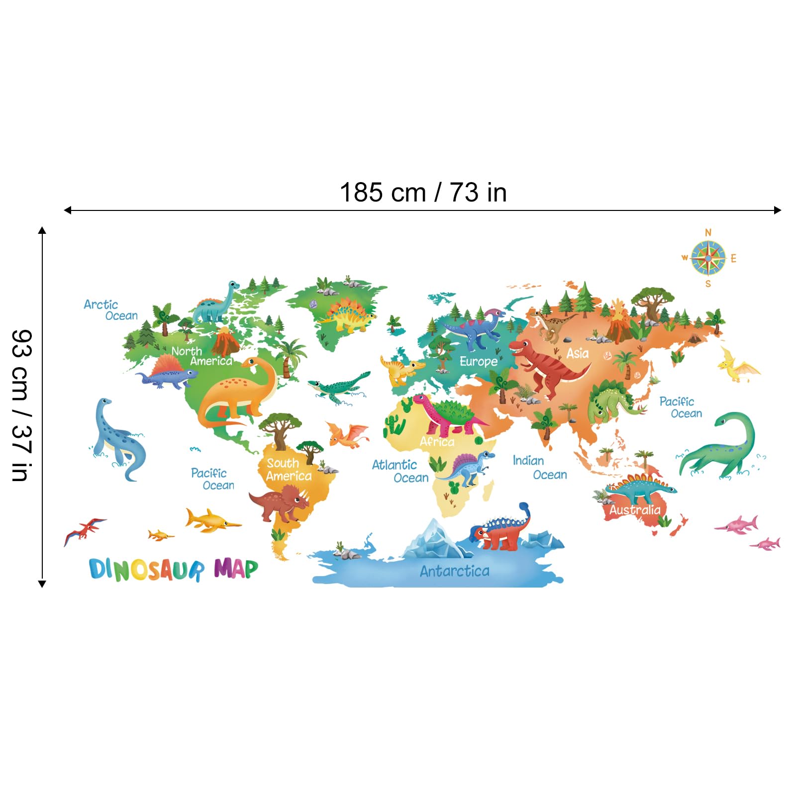 FUFUQUARE Dinosaur World Map wall sticker sparks learning in classrooms.