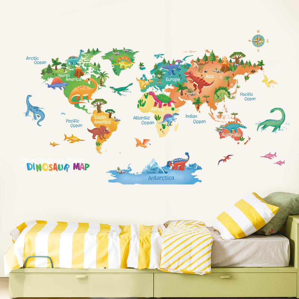 FUFUQUARE Dinosaur World Map wall sticker with smooth application on clean walls.