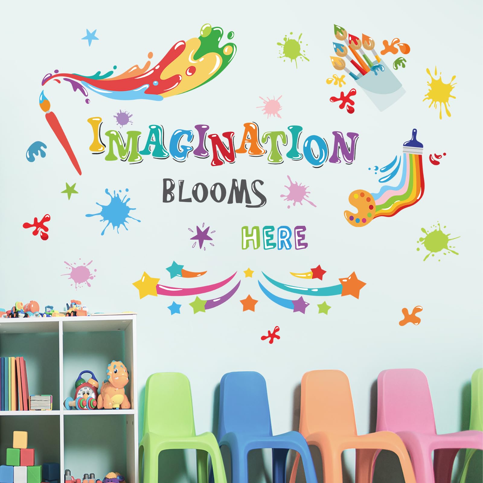FUFUQUARE handprint wall decal adds playful classroom decor and imagination.