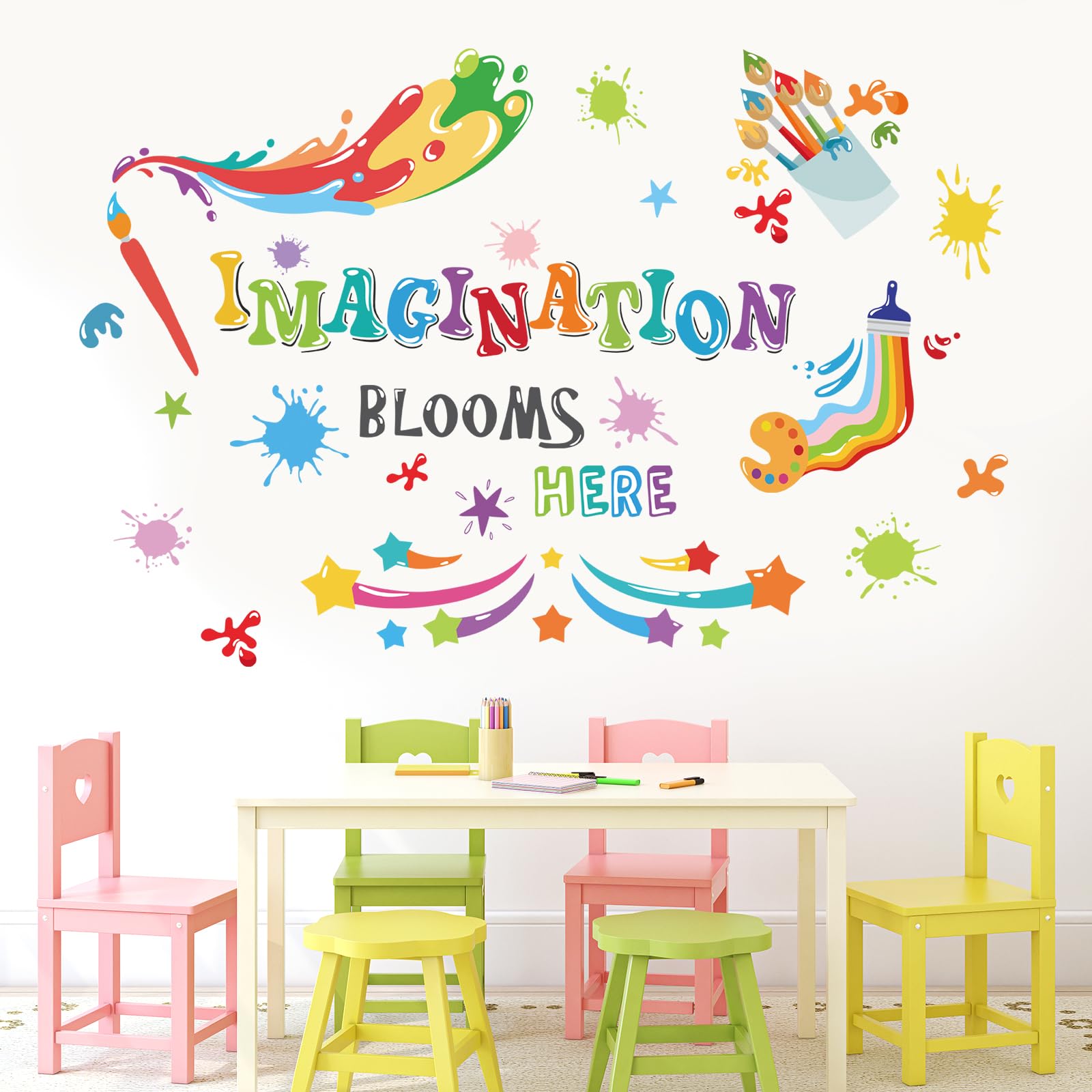 FUFUQUARE paint splatter wall decal brightens kids' room and inspires creativity.