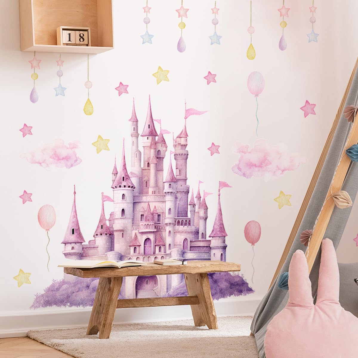 Fufuquare Princess Castle wall decal brightens a girl's room with magical castle visuals
