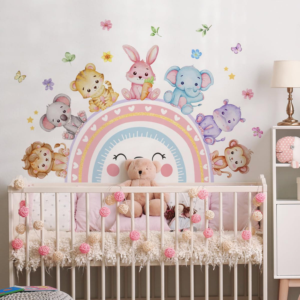 FUFUQUARE rainbow wall sticker with cute animals enhances kids' room decor