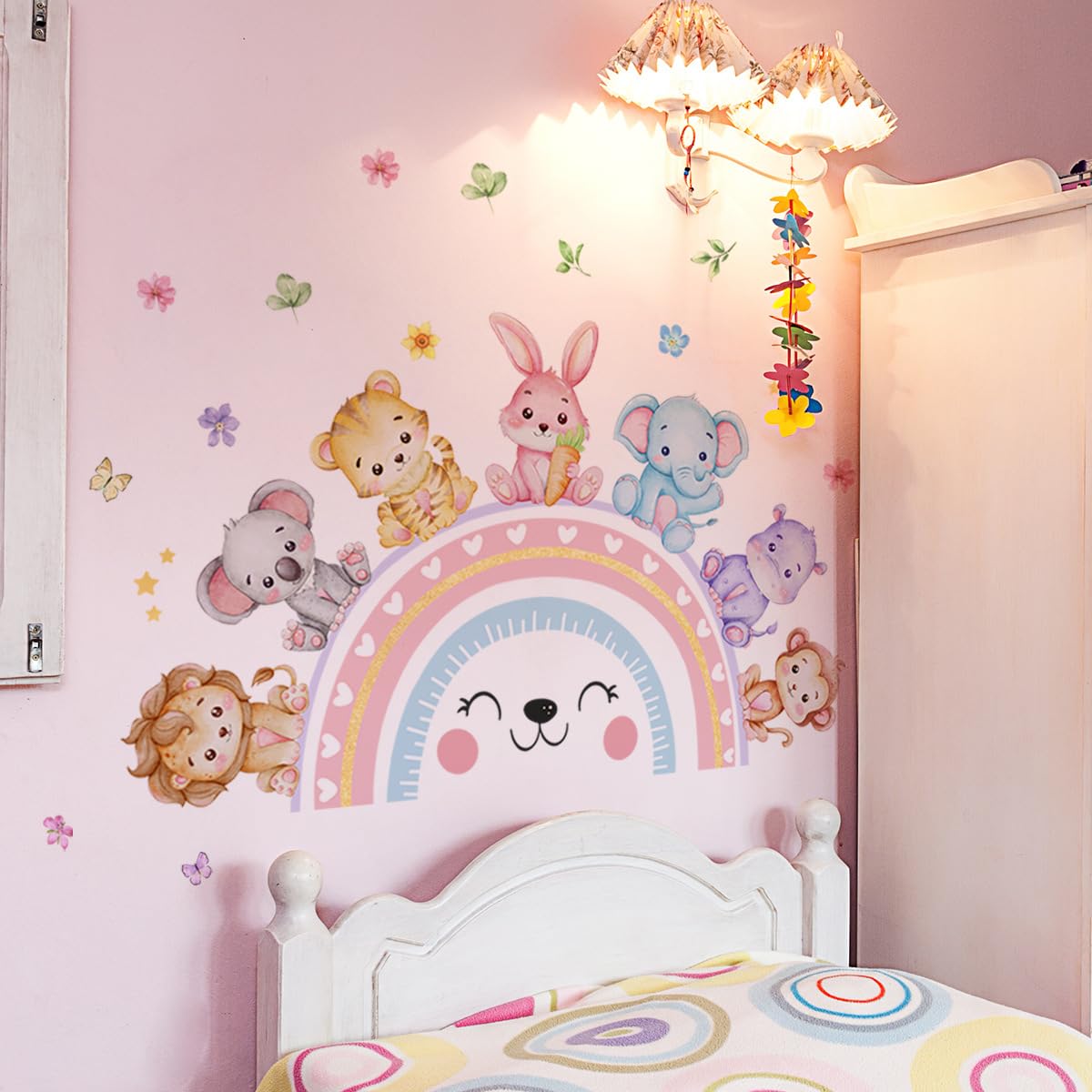 FUFUQUARE rainbow wall sticker featuring flowers and stars adds playful decor