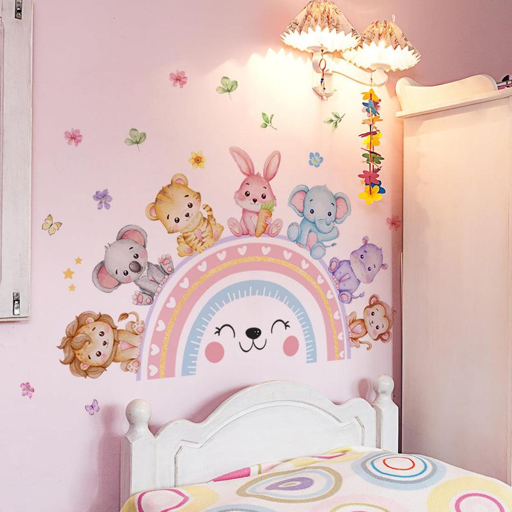 FUFUQUARE rainbow wall sticker featuring flowers and stars adds playful decor