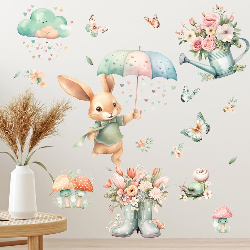 FUFUQUARE umbrellas, clouds and hearts wall decal adds cheerful charm.
