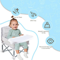 FUFVUTI folding booster seat for toddlers 6-36 months supports meals at home or away.