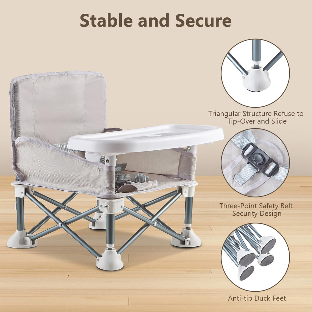 FUFVUTI lightweight travel highchair makes camping and travel effortless.
