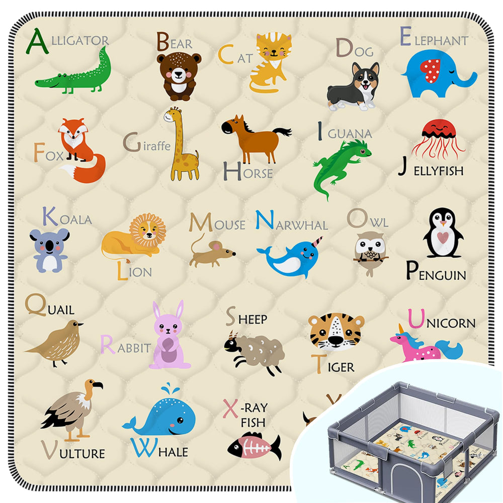 FUGWU baby play mat with beige animal pattern for safe crawling play