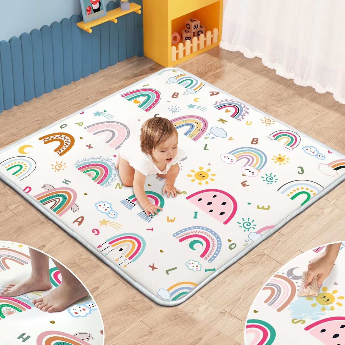 FUGWU baby play mat with 1-inch foam for comfy tummy time