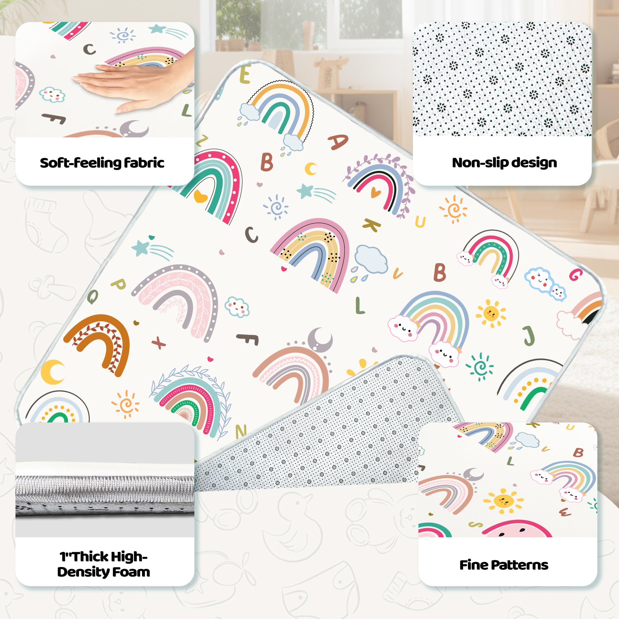 FUGWU 1-inch foam cushioning provides soft support for crawling and tummy time