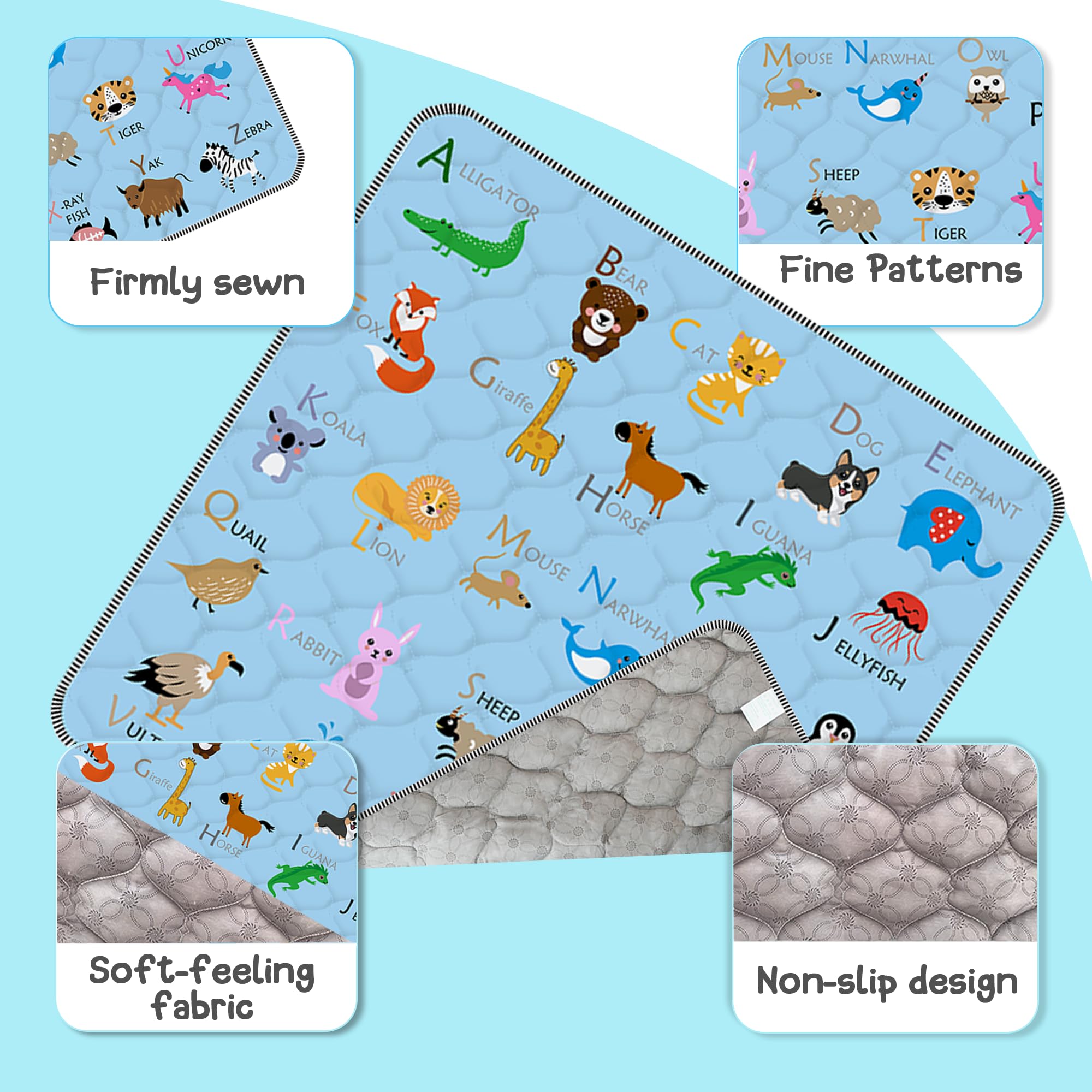 Foldable FUGWU baby play mat with blue animal design for easy transport.