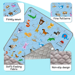 Foldable FUGWU baby play mat with blue animal design for easy transport.