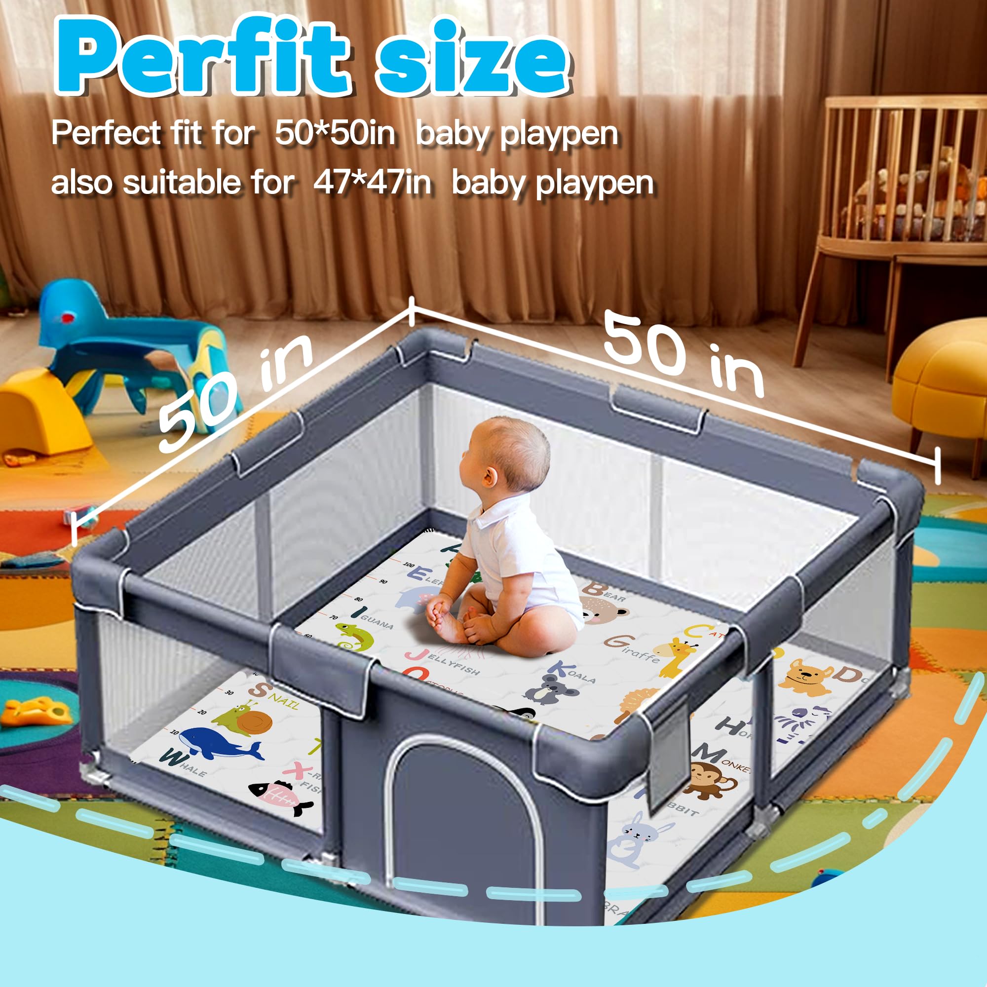 Machine-washable FUGWU Baby Play Mat keeps play area clean.