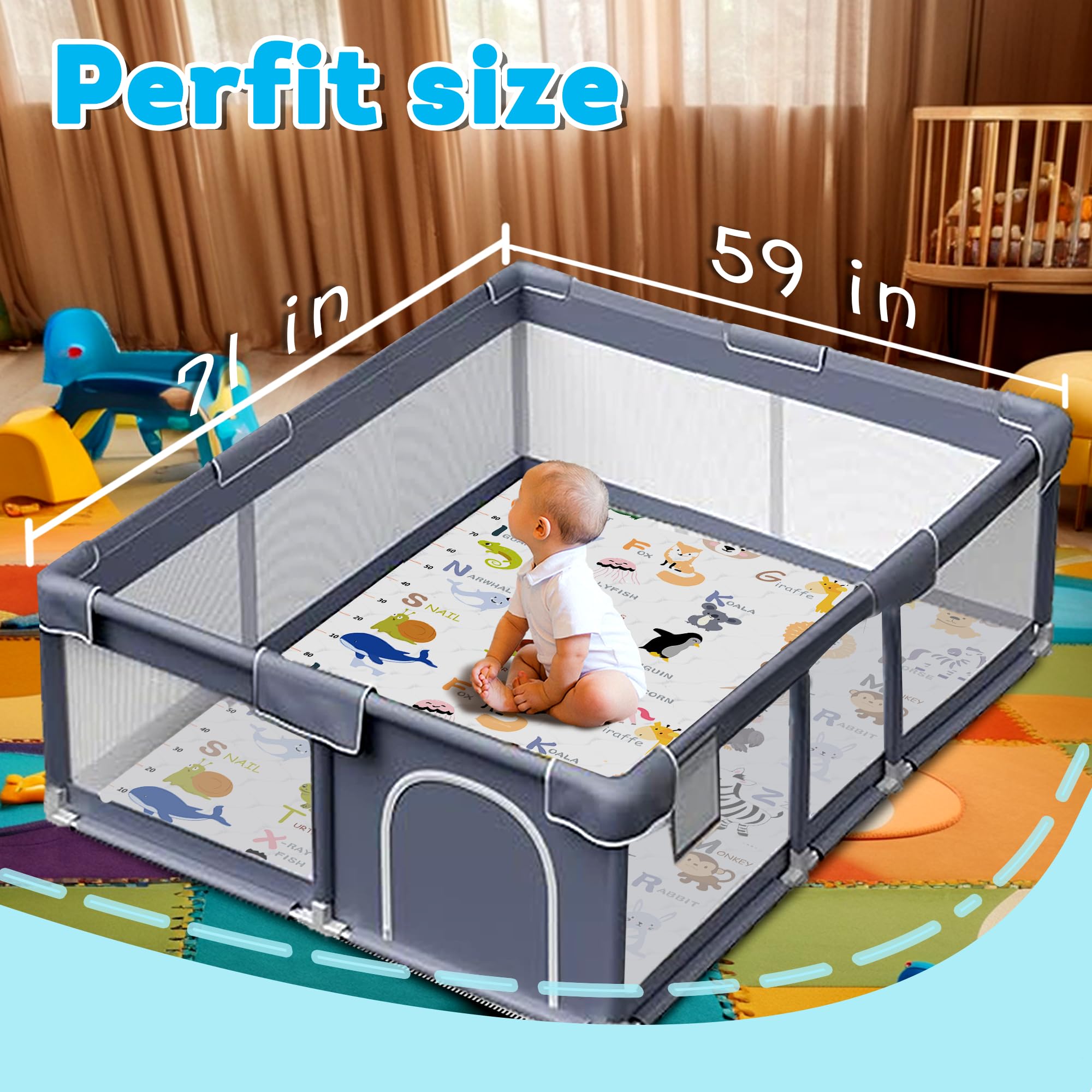 FUGWU Baby Play Mat highlighting the non-slip bottom for stable floor play