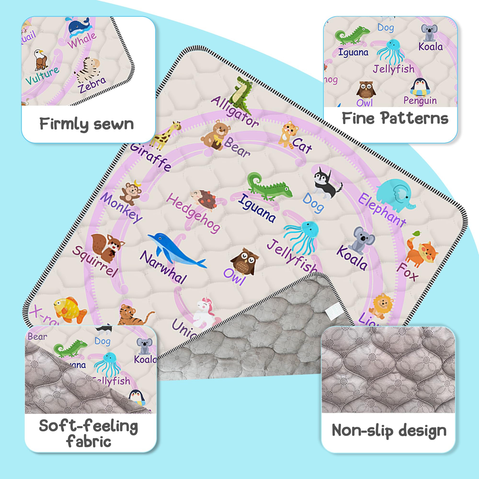 FUGWU Play Mat non-slip bottom keeps babies safe during crawl time.