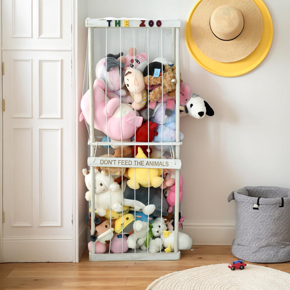 FUIN stuffed animal zoo storage cage tidy playroom with easy access to toys.