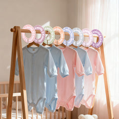 Fukaisu colorful dividers with soft hues brighten the nursery wardrobe.