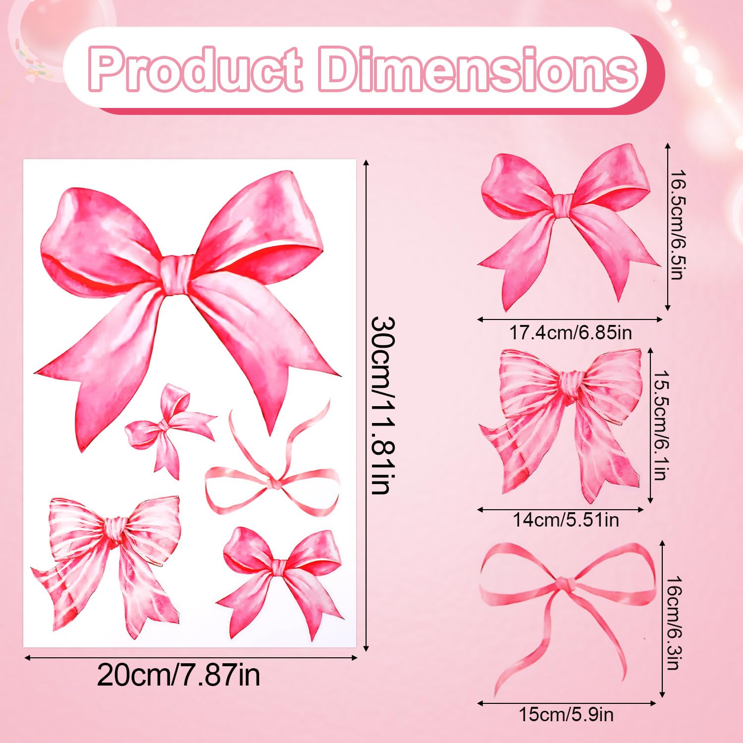Fukaisu pink bow wall sticker sheet shows vibrant coquette bows