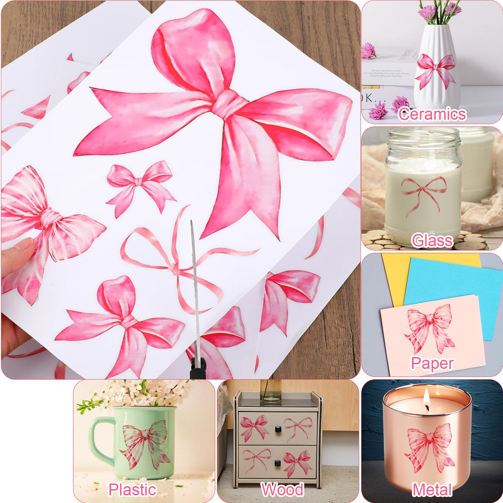 Fukaisu pink bow wall sticker sheet brightens a bedroom wall