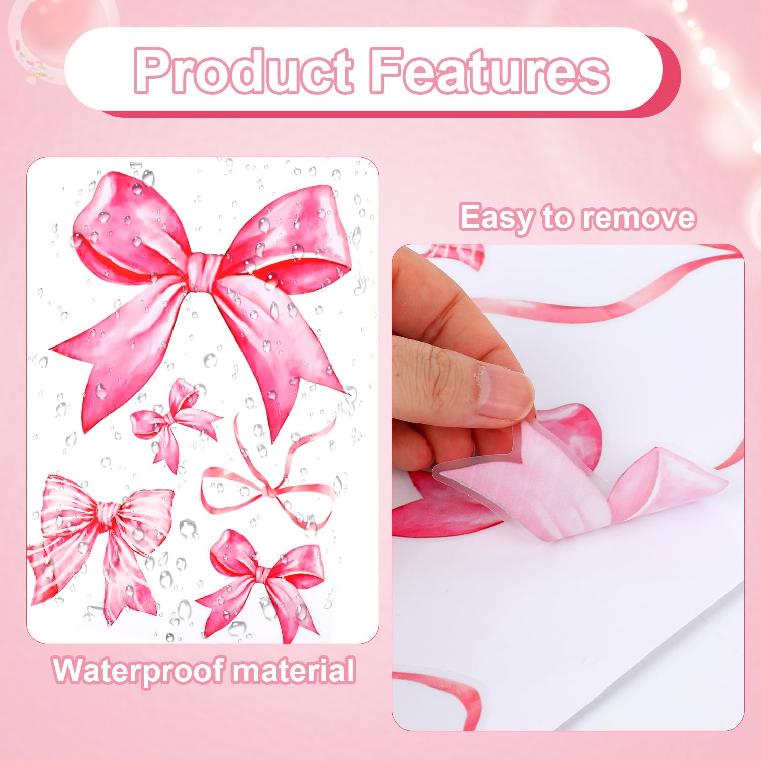 Fukaisu pink bow wall sticker sheet on a mirror for a cute accent
