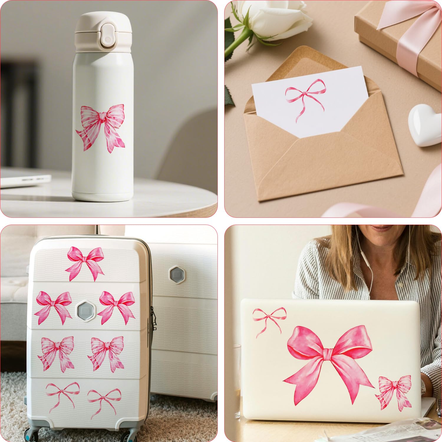 Fukaisu pink bow wall sticker sheet durable vinyl in pink bows