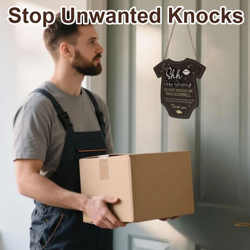 Fukaisu front door sign communicates do not knock to protect nap times.