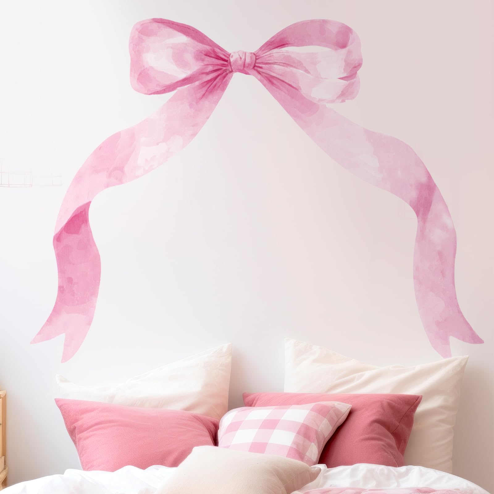 Fullhawl pink bow wall sticker adds playful charm to a girl's bedroom.