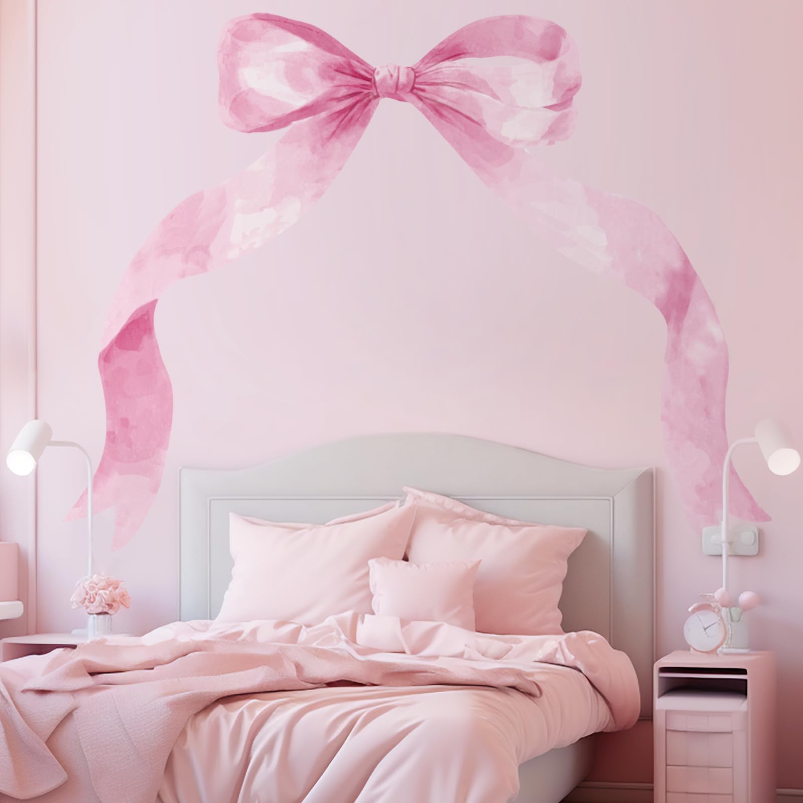 Fullhawl removable pink bow wall sticker is easy to reposition.