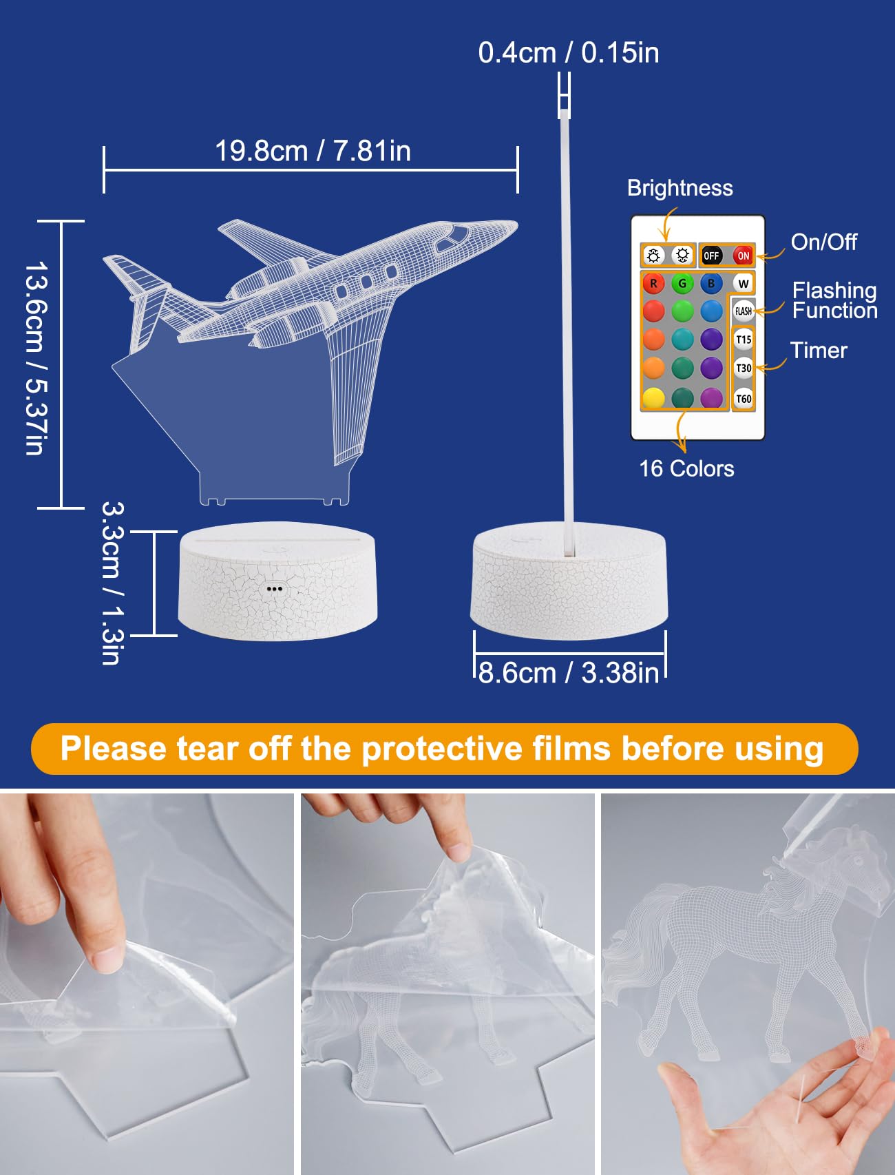 FULLOSUN airplane night light adjustable brightness for comfortable night-time viewing.