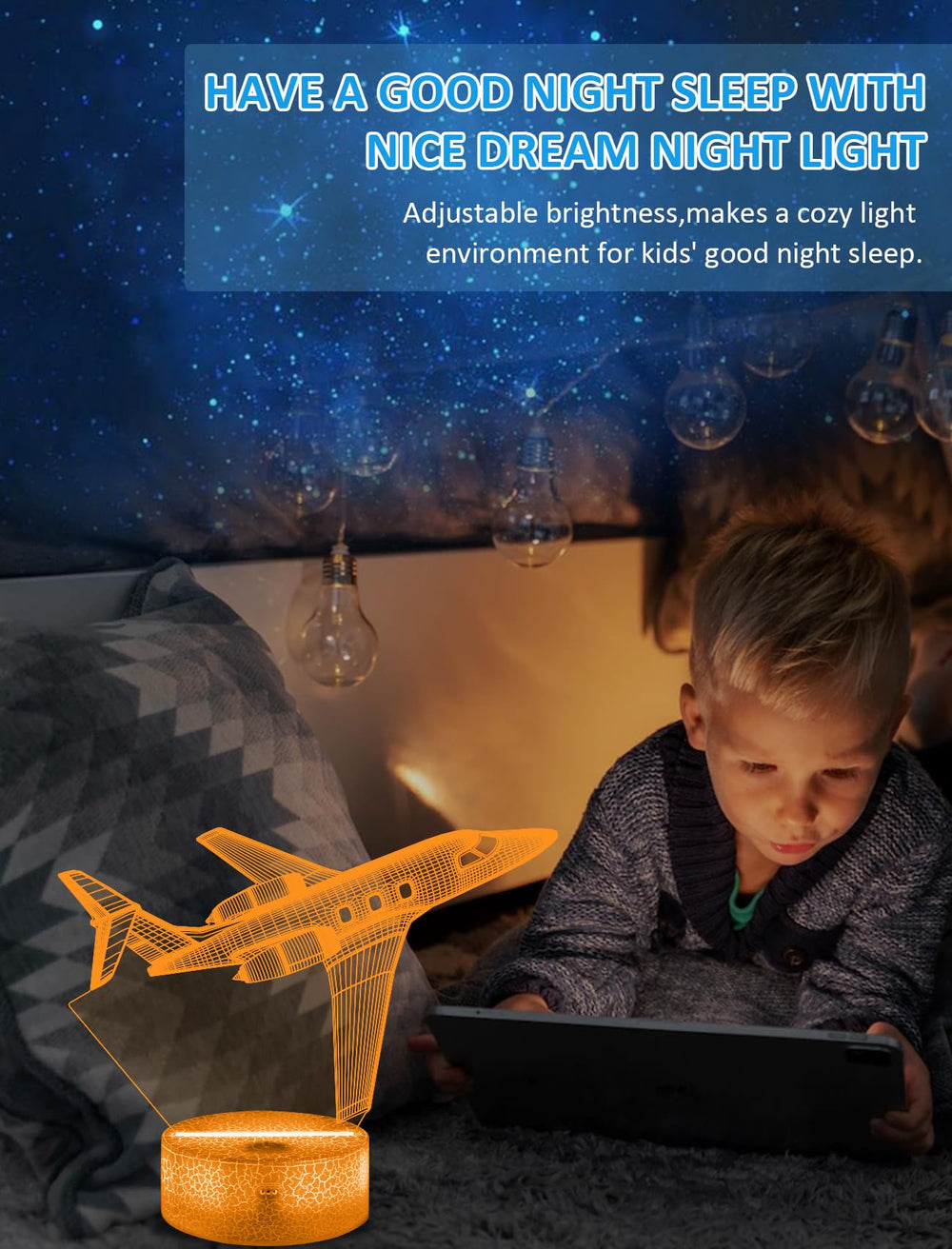 FULLOSUN airplane night light USB cable connects easily for quick setup.