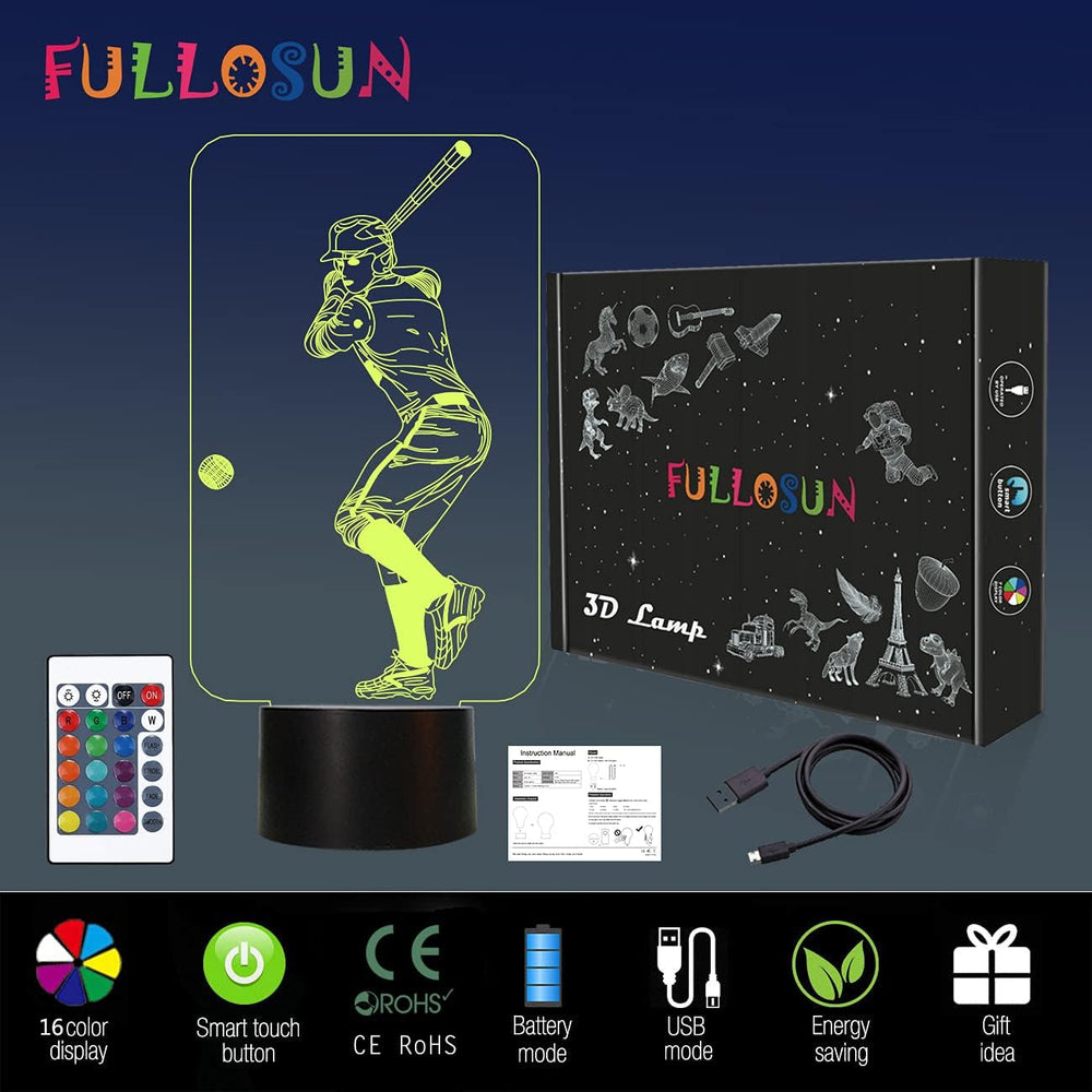 FULLOSUN Baseball 3D Night Light sturdy base and plate display