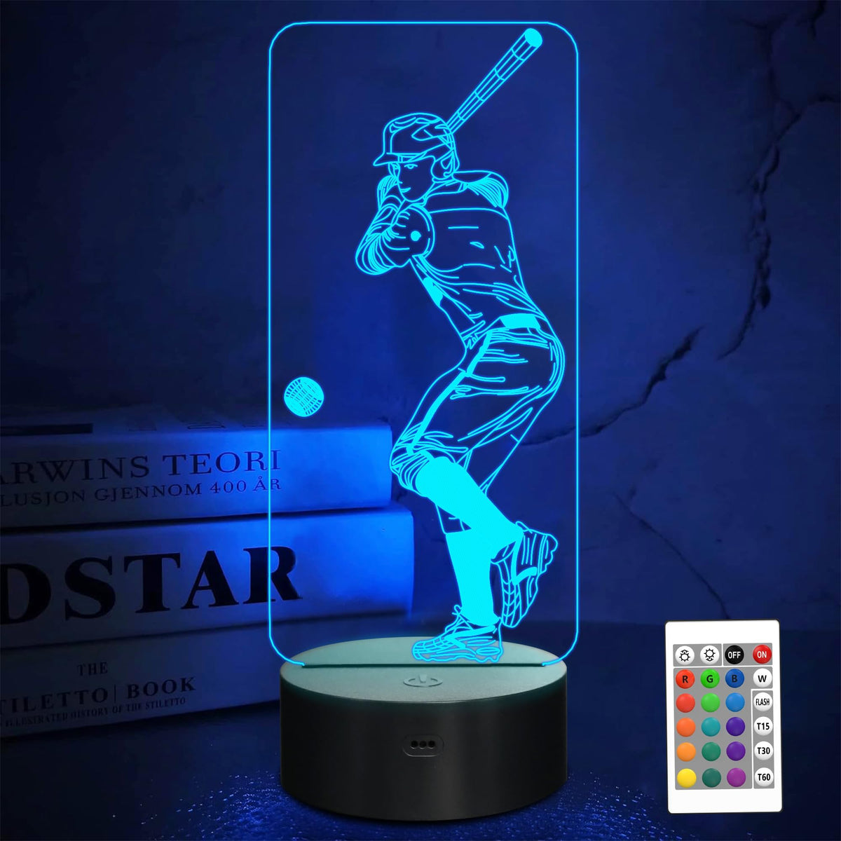FULLOSUN Baseball 3D Night Light base displays vivid baseball illusion for decor