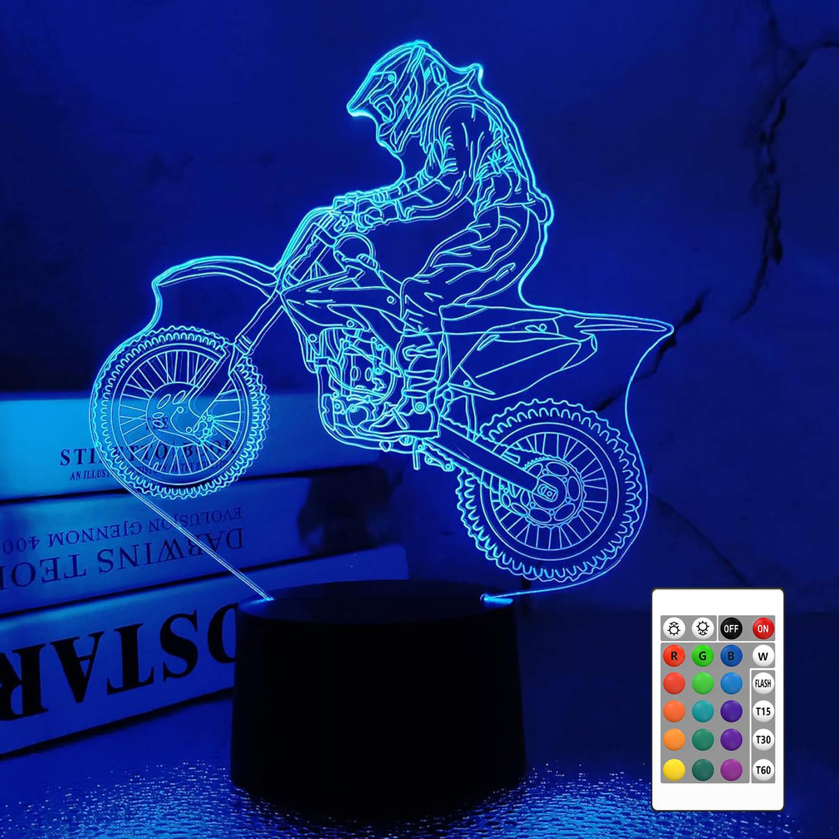 FULLOSUN dirt bike 3D night light base glows softly for kids rooms