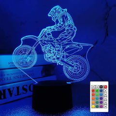 FULLOSUN dirt bike 3D night light base glows softly for kids rooms