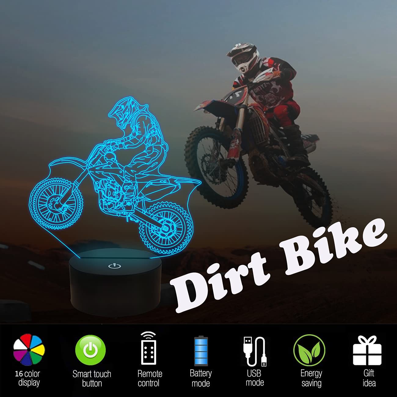 FULLOSUN dirt bike 3D night light gift ready display