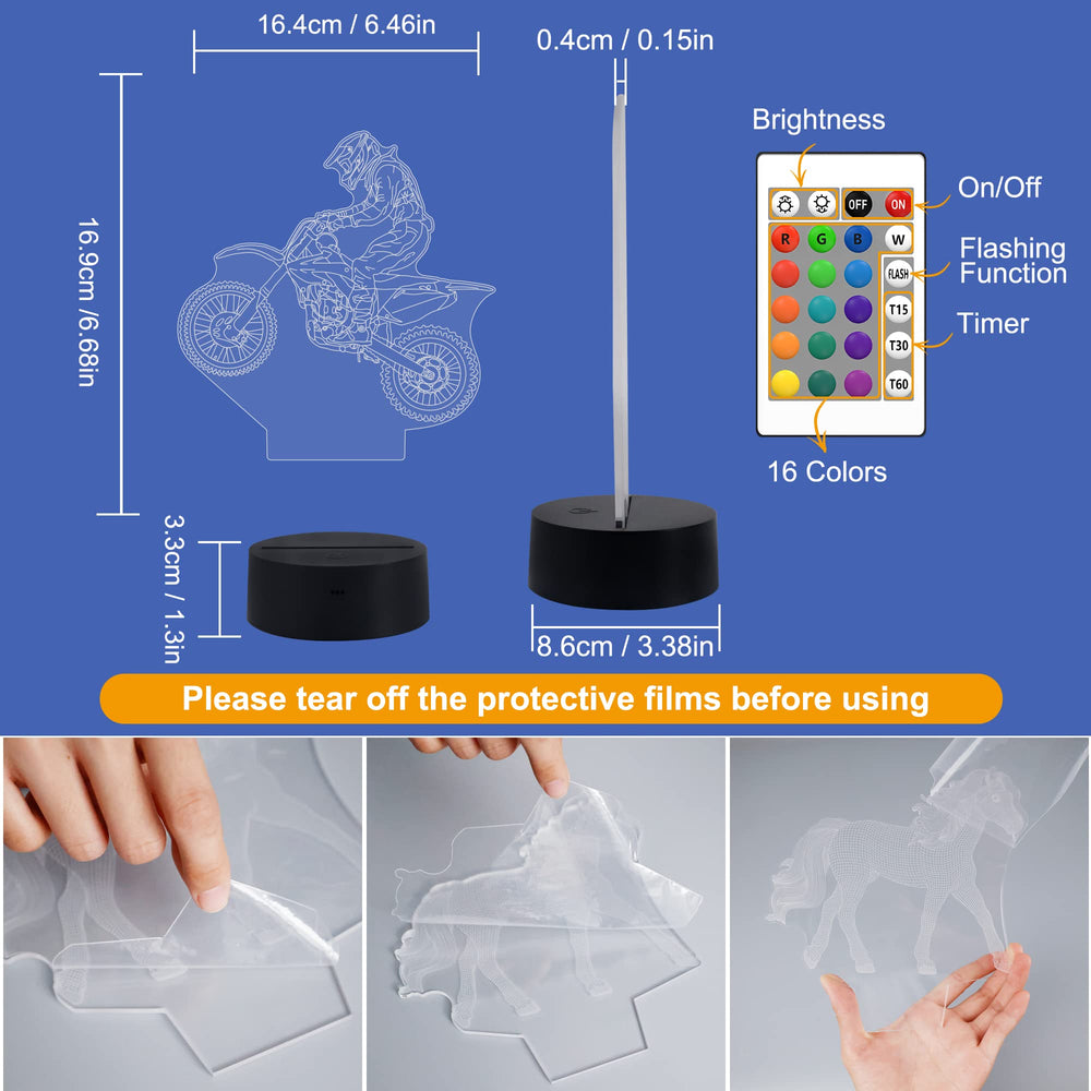 FULLOSUN dirt bike 3D night light remote used for color change