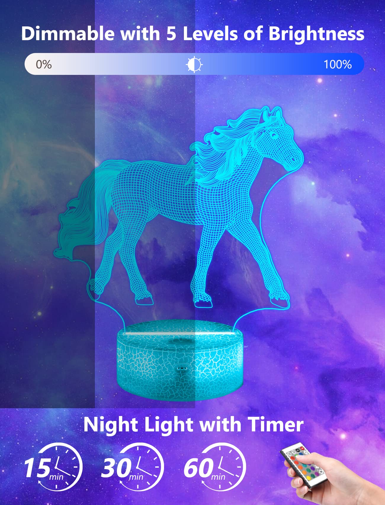 FULLOSUN horse illusion lamp acrylic panel creates a stunning 3D effect for playrooms.