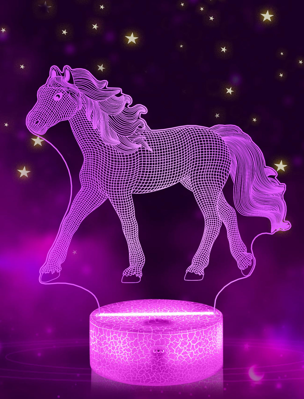 FULLOSUN horse illusion lamp base showcases a soft, eye-friendly glow for kids' rooms.
