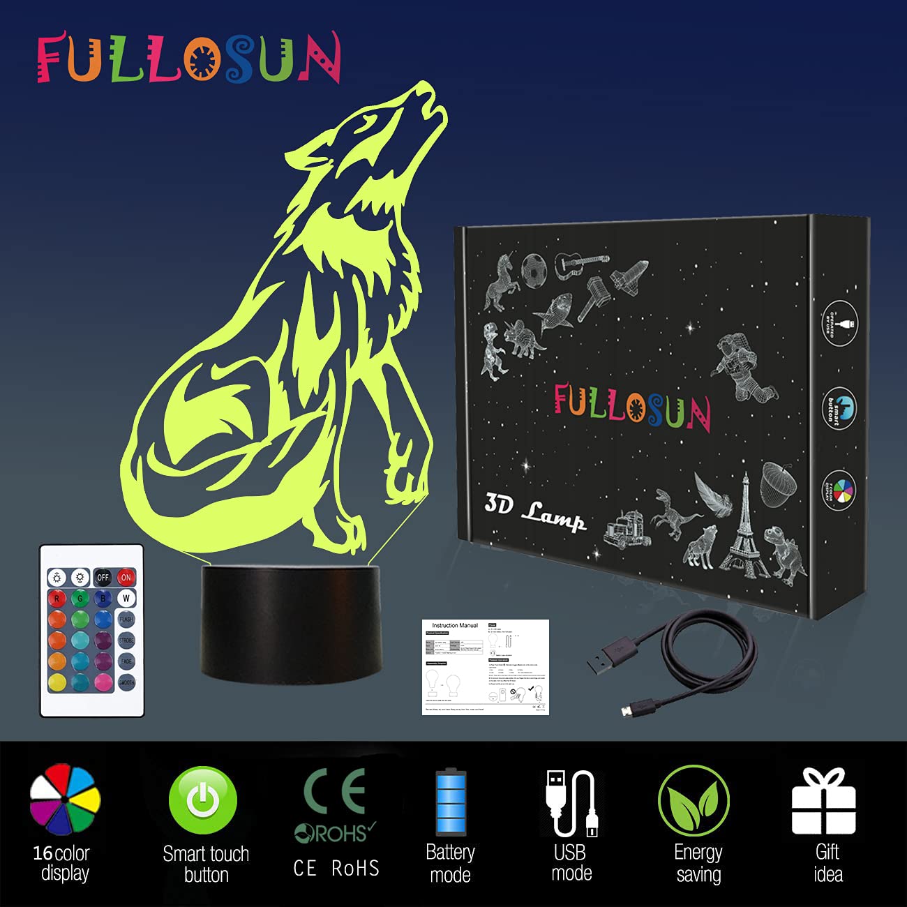 FULLOSUN wolf night light doubles as a decorative piece for any room.