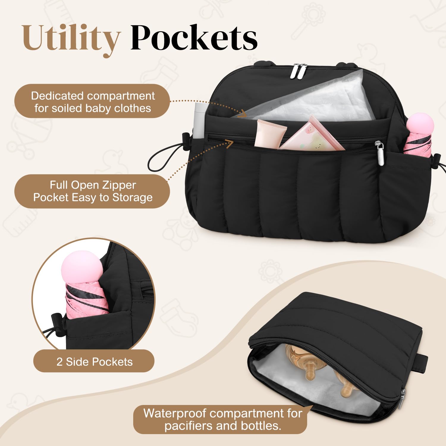 FullWoyi tote features a secure stroller hook for hands-free shopping.
