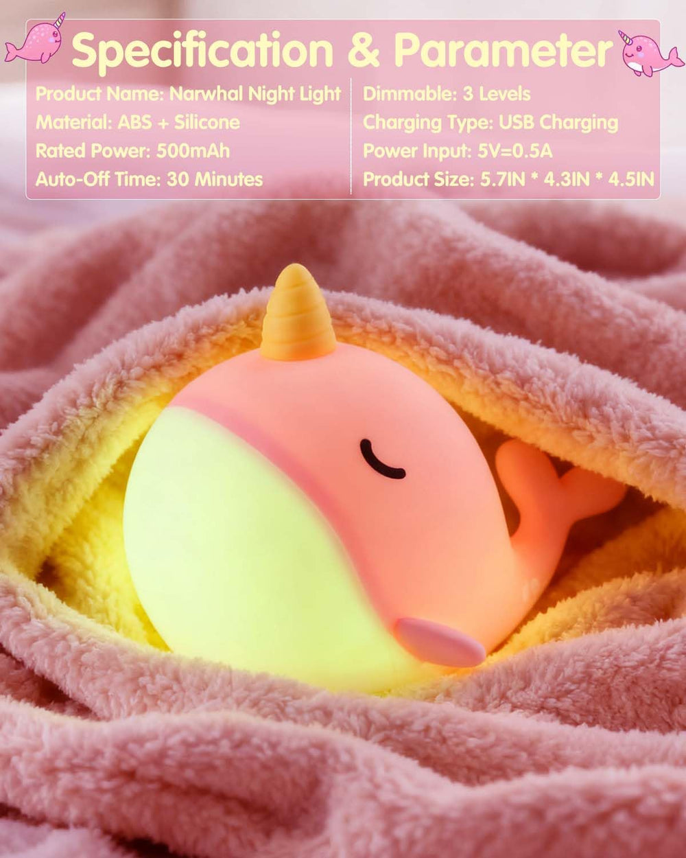 Fuloon Narwhal Night Light durable design stands up to everyday use.