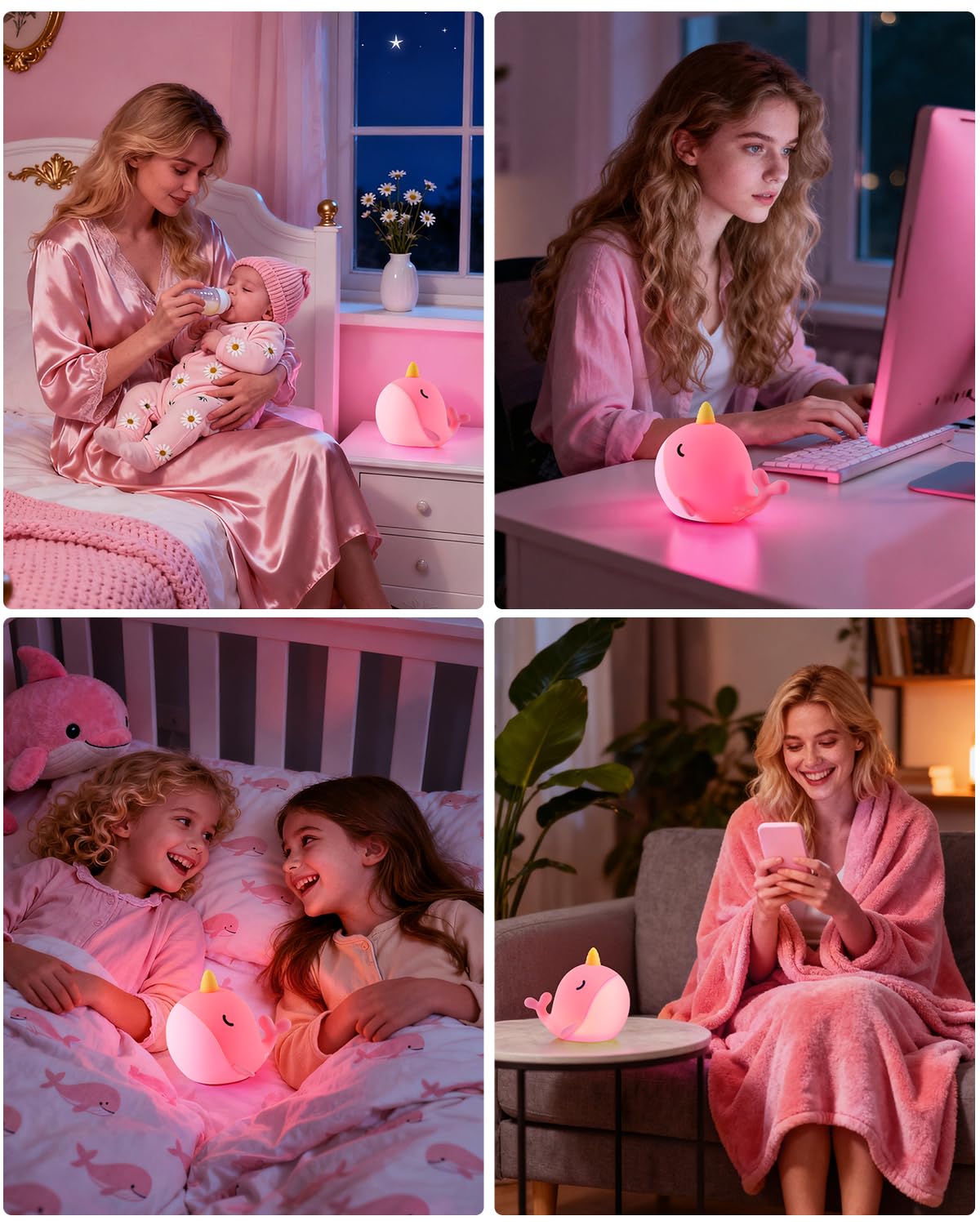 Fuloon Narwhal Night Light pink gift-ready design for special occasions.