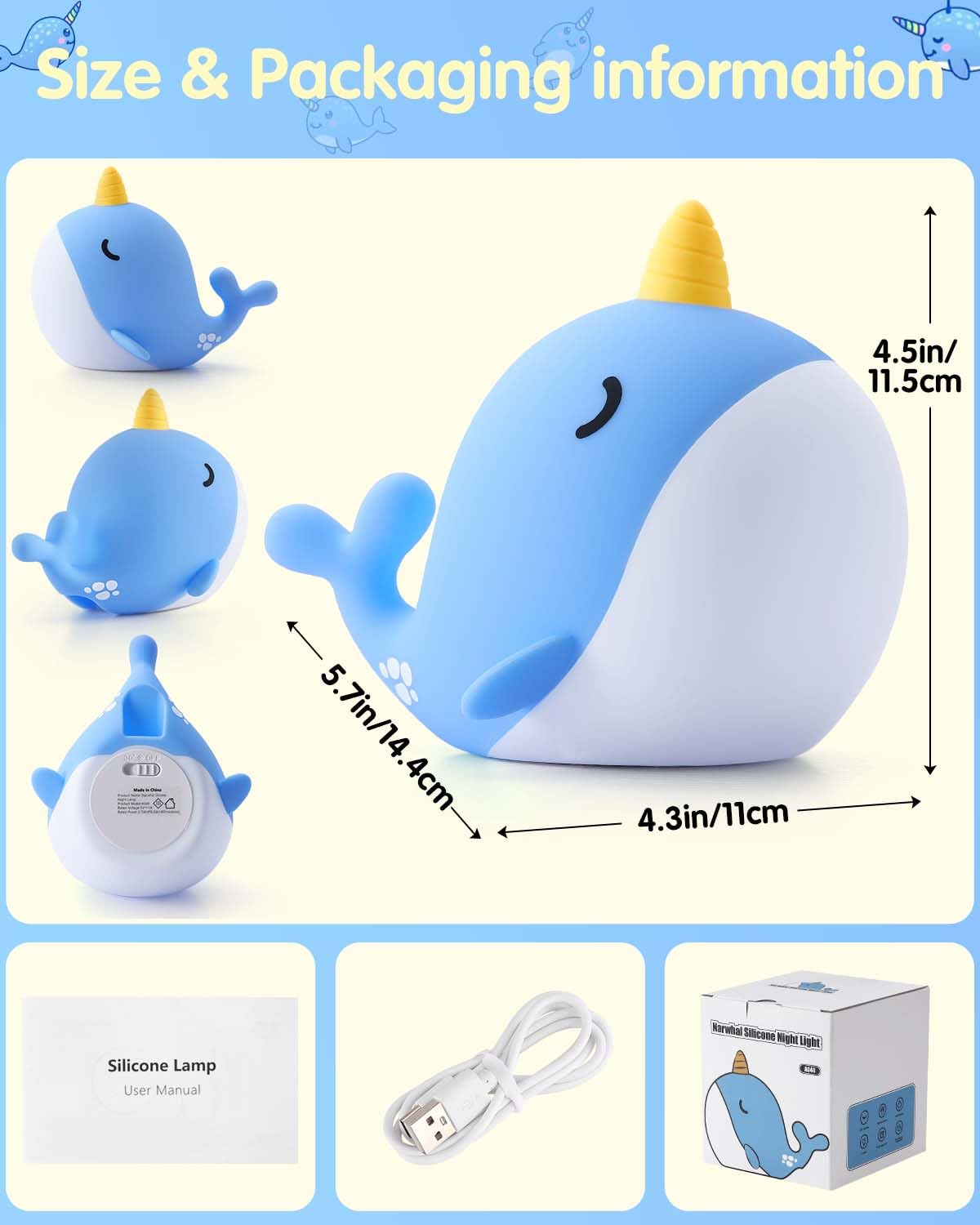 Fuloon Narwhal desk lamp is portable for travel and bedside use.