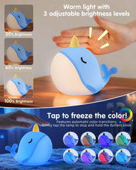 Fuloon Narwhal silicone soft-touch lamp offers a safe squishy surface for kids.