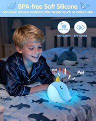 Fuloon Narwhal tap-control lamp cycles brightness and colors with a simple tap.