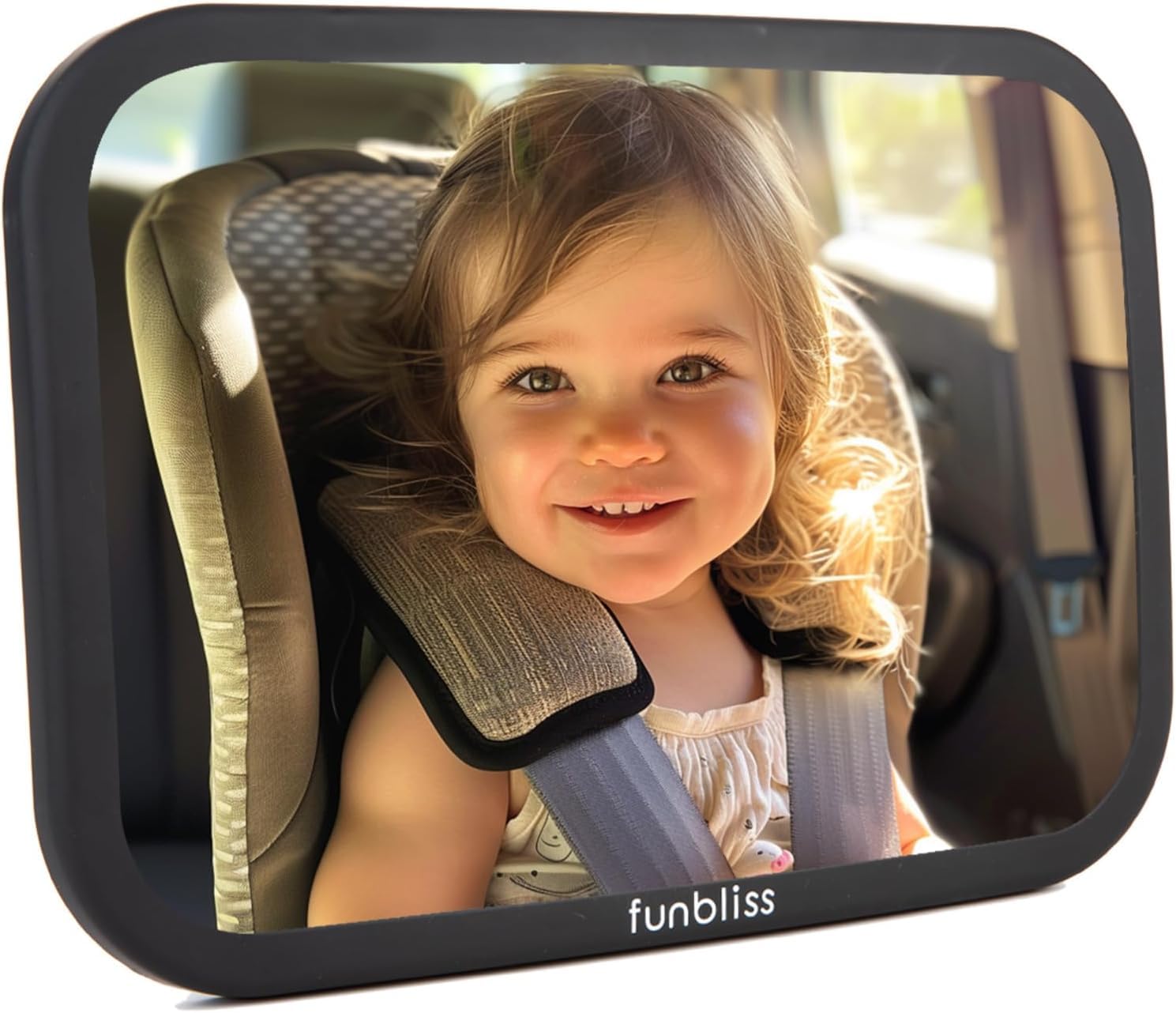 Funbliss car mirror compatible with most headrests for flexible placement