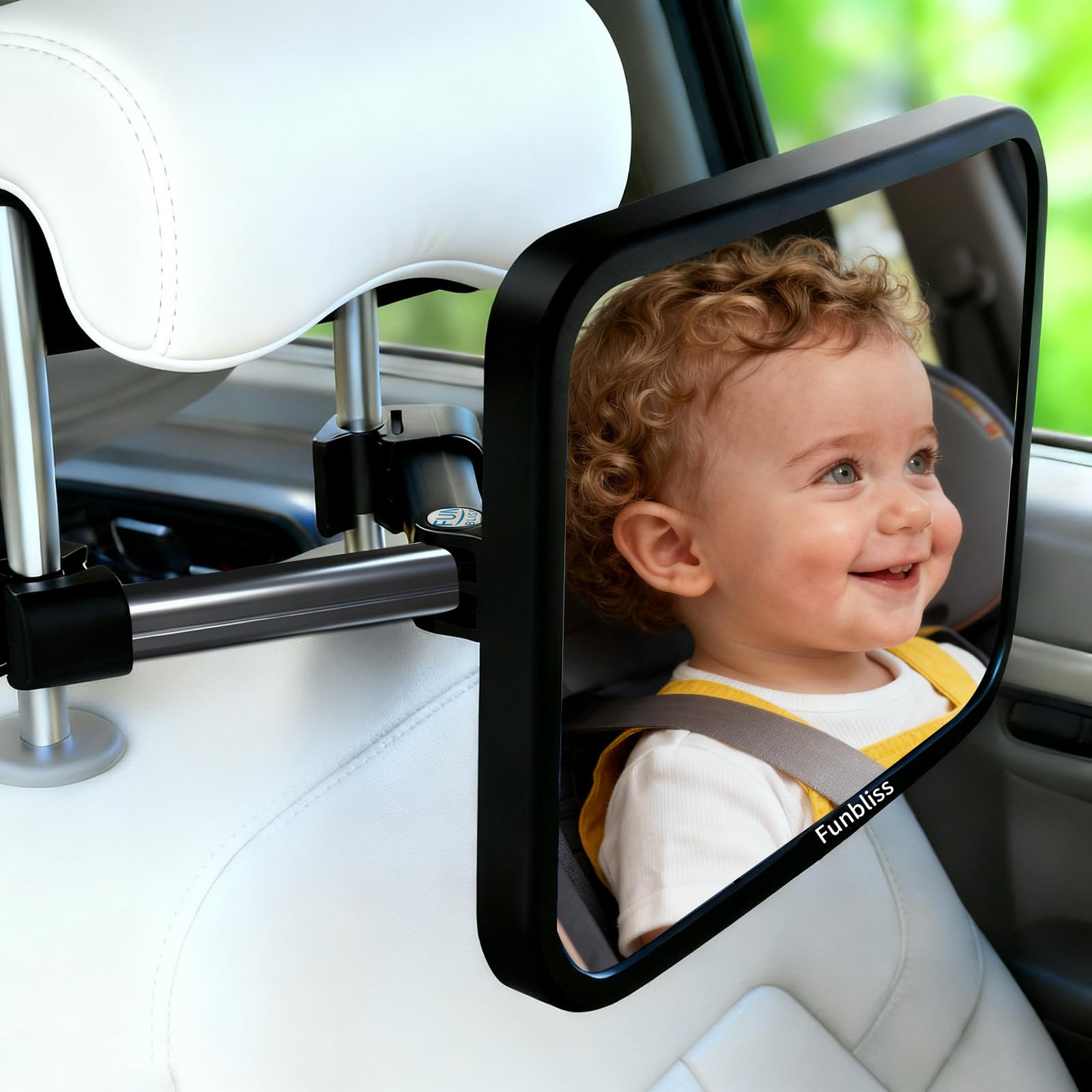 Funbliss baby car mirror rear view for rear-facing seats shows clear visibility