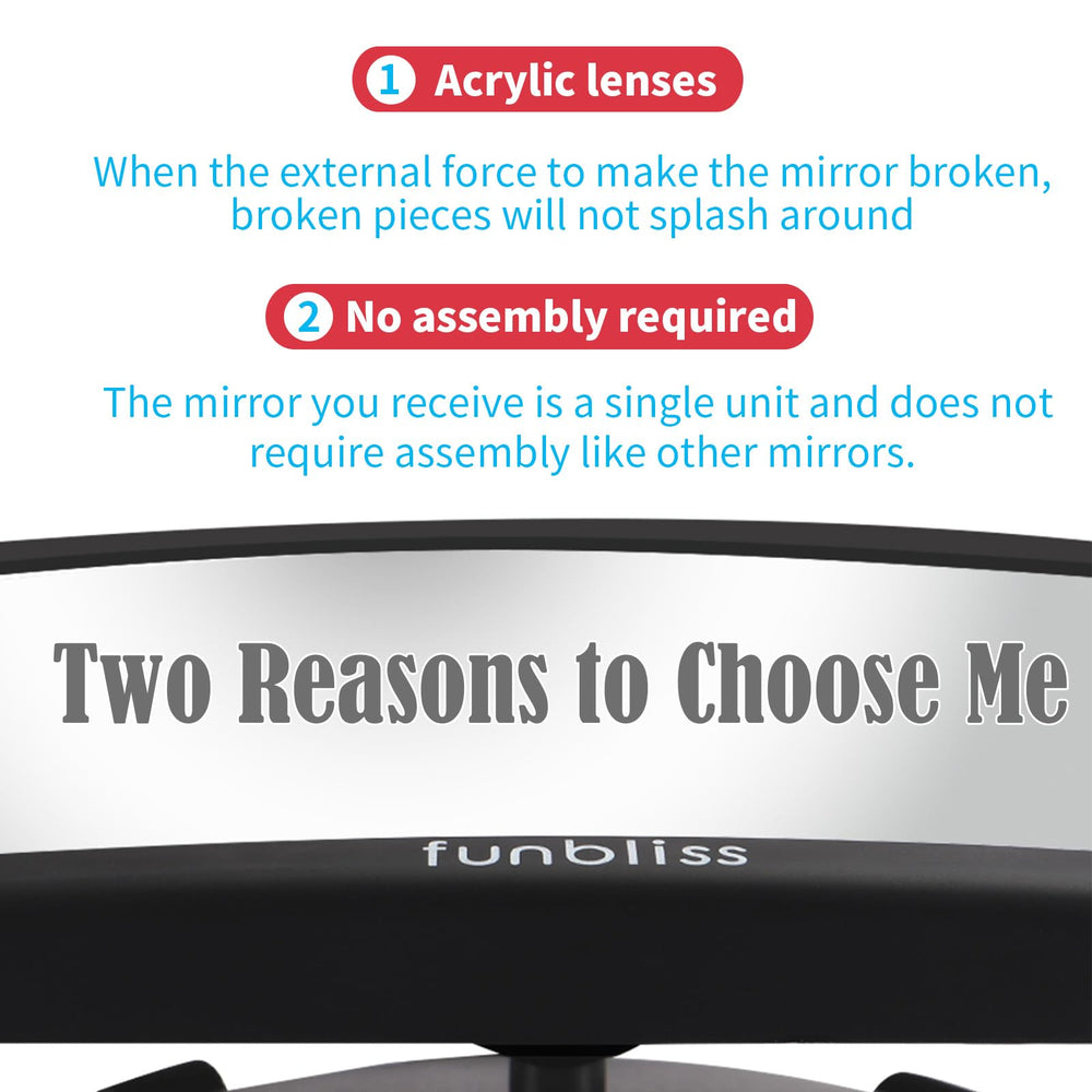 Funbliss mirror with shatterproof lens for durable on-road use