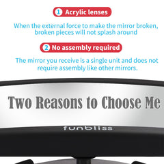 Funbliss mirror with shatterproof lens for durable on-road use